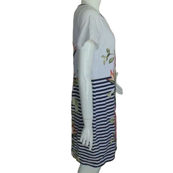 TOMMY BAHAMA Dress, L, White, Blue stripes, Floral print, Short sleeves, Jersey - Picture 9 of 11